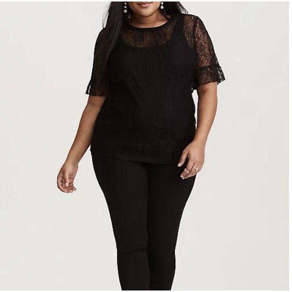Torrid Black Sheer Lace Tee - Size 0/ Large - Picture 1 of 11